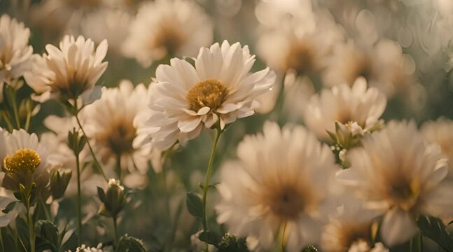 White chrysant flowers in the garden. Plant and nursery concept