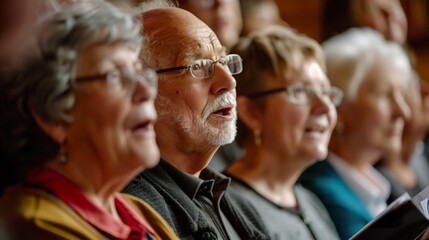Group of elderly person singing a choir