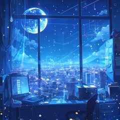 Envision the Future - Stunning Nighttime Skyline with Quantum Leap Theme