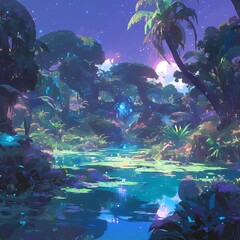 Experience the enchanting beauty of a deep, otherworldly forest with its vibrant colors and mystical aura. Perfect for fantasy-themed projects or artistic visions.