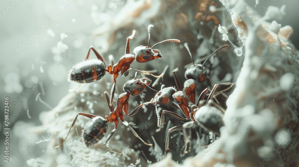 Poster a group of ants are crawling around in a pile of dirt. generative ai.