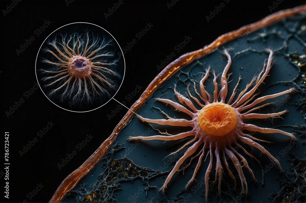 Poster a close up of a flower and an image of a jellyfish. generative ai.