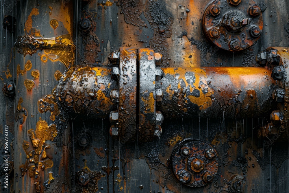 Poster a close up of a rusty pipe with many holes in it. generative ai.