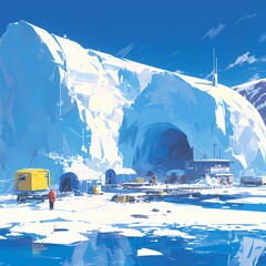 Experience the Future of Travel in the Heart of Antarctica – Discover the Revolutionary Hyperloop Station on the Frozen Continent. - obrazy, fototapety, plakaty