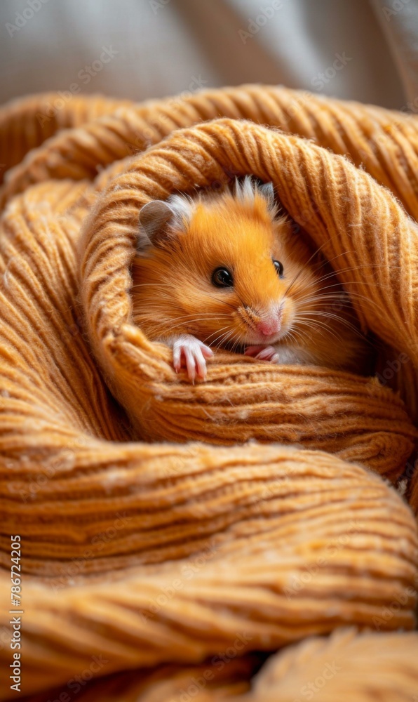 Aufkleber a hamster is curled up in a blanket on top of some sheets. generative ai.