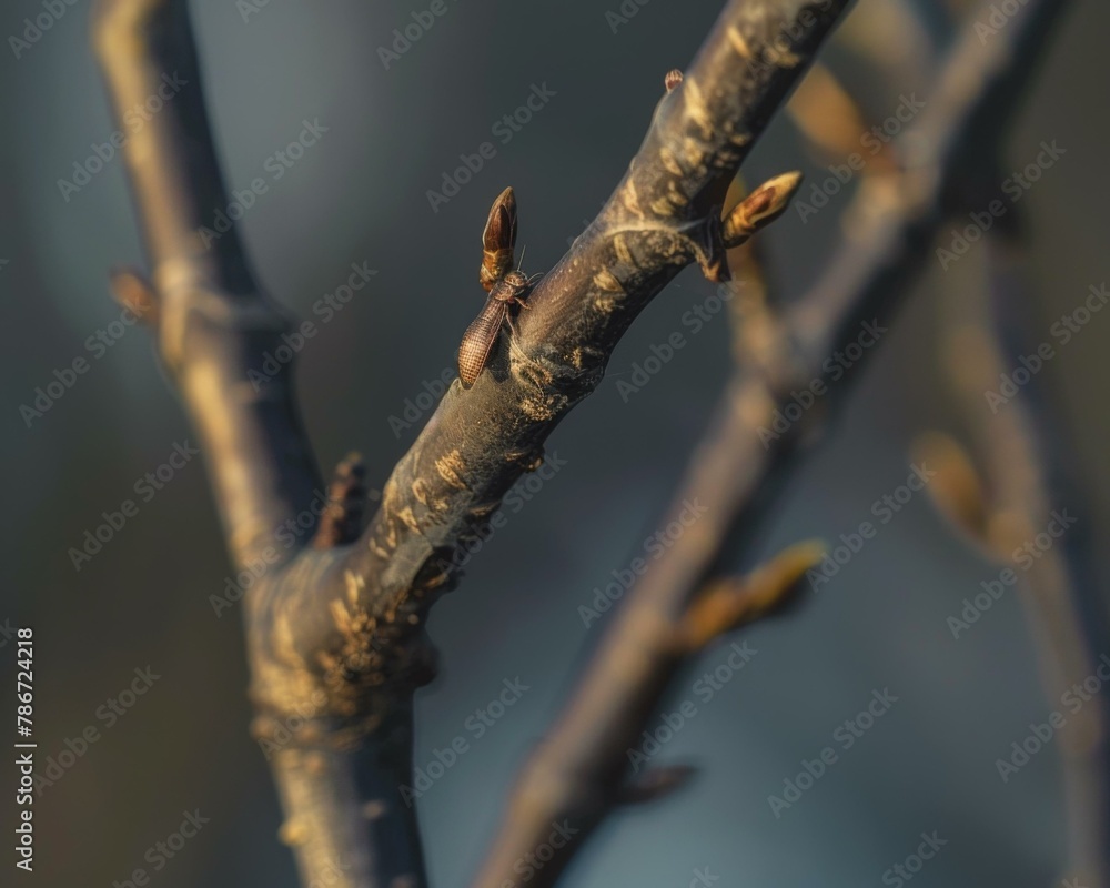 Poster a close up of a small bird sitting on a branch. generative ai.