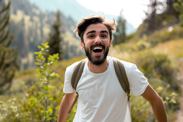 Hiker's Joy in Scenic Mountain Landscape