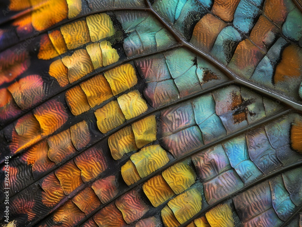 Poster a close up of a colorful leaf with many different colors. generative ai.