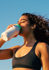 Hydration in Motion: Athlete Drinking Water Against Sky
