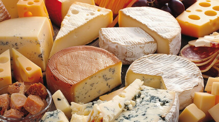 Many different delicious cheeses
