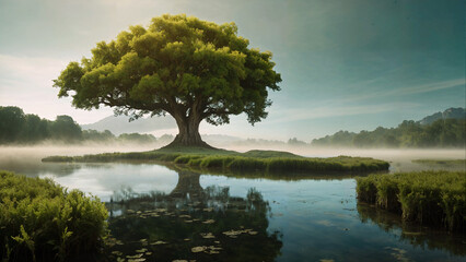 Majestic tree on a lake island (Earth Day / Nature concept)