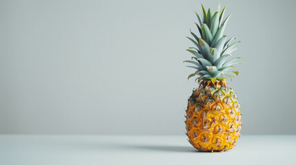 Juicy pineapple stands on a white table on a white background