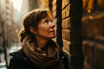 Portrait of a middle-aged woman on the background of a brick wall
