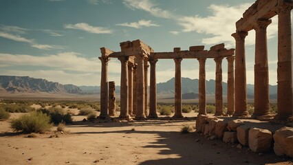 desert walkway with ancient roman columns from Generative AI - obrazy, fototapety, plakaty