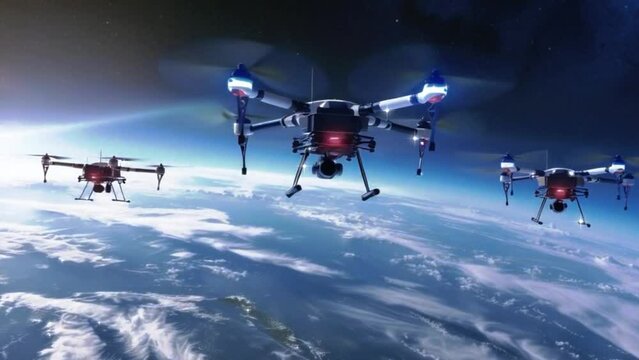 ilustração de drones no céu 