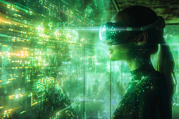 Futuristic genetic analysis by scientist with vr technology