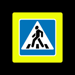 Pedestrian crossing (crosswalk) sign. Road sign, a man crosses the road. Walking man.
