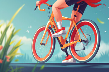 A vibrant illustration of a person riding a bicycle on a sunny day, showcasing the motion and outdoor activity.