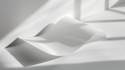 Abstract photo of wavy piece paper casting shadows on white surface