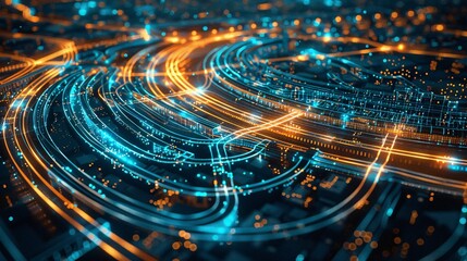 Digital Blue Light Fibers Accelerating.  Dynamic blue optical fibers emitting light, representing high-speed data transfer and connectivity.