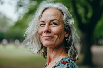 portrait of a beautiful middle-aged woman in the park.