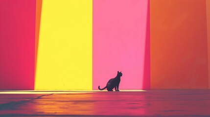 black cat with colorful background