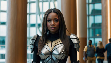 Black Woman in Cosplay Armor