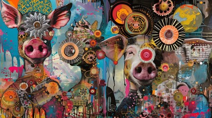 Fototapeta premium pig collage art