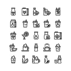 Set of beverage drink outline icon and illustration