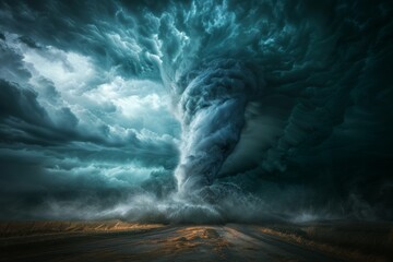 Tornado in cloudy sky - obrazy, fototapety, plakaty