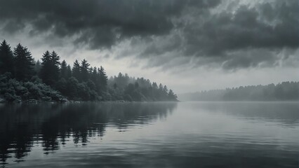 gray foggy sky and water fantasy landscape background from Generative AI