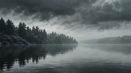 Foto op Aluminium gray foggy sky and water fantasy landscape background from Generative AI © SevenThreeSky