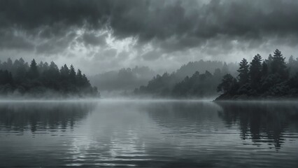 gray foggy sky and water fantasy landscape background from Generative AI