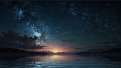 Fototapeta na wymiar night sky and water fantasy landscape background from Generative AI