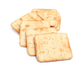 Tasty crispy square crackers isolated on white