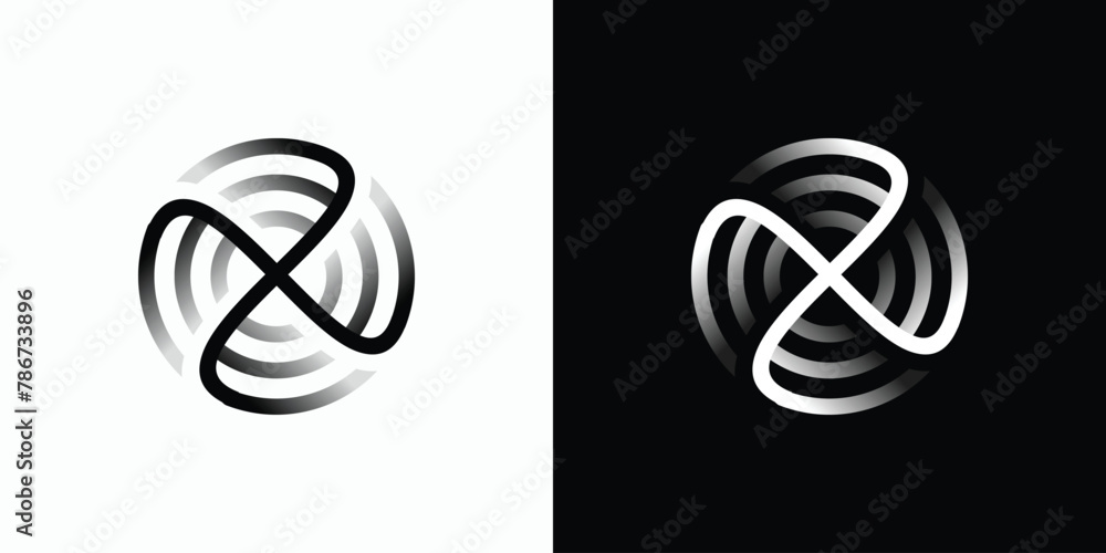 Poster propeller shape circular line vector logo design with three-dimensional effect in modern, simple, cl
