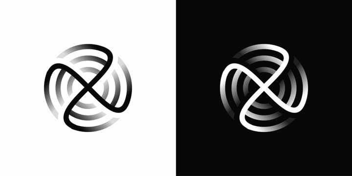 Propeller shape circular line vector logo design with three-dimensional effect in modern, simple, clean and abstract style.