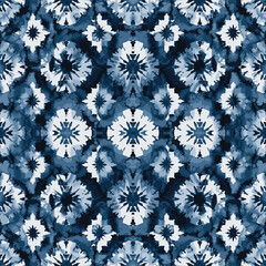 Seamless Repeat Vector Shibori Japanese Ink Dye Tie Dye Pattern Diamond Floral Indigo Blue