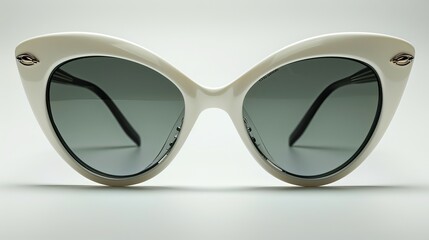 Front view of white retro cat eye sunglasses isolated on white.