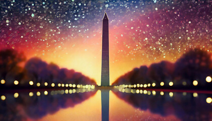 Abstract Washington Monument Glows at Sunrise, Washington D.C - obrazy, fototapety, plakaty
