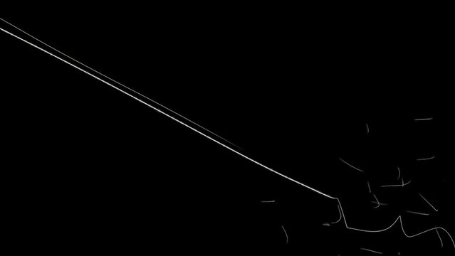 An energy rod against a black background strikes the bottom corner, wriggling violently towards the end like lightning.