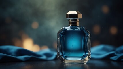 blue perfume bottle on fantasy background from Generative AI