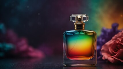 colorful perfume bottle on fantasy background from Generative AI
