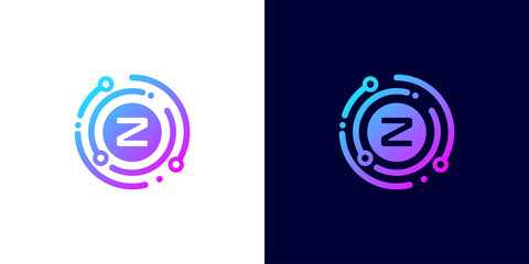 letter Z technology logo with circle circuit line style for digital, data, connection