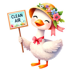 Cute Goose Advocating for Earth Day Clipart Collection, This adorable collection of goose clipart shows various geese engaging in Earth Day activities, promoting environmental awareness and care, Eco
