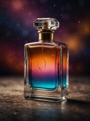 colorful perfume bottle on magical glowing fantasy background from Generative AI