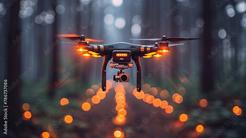 Poster line icon showcasing a drone with radio waves, wireless connectivity, and radar detection system, re