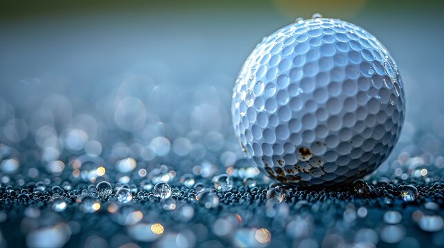 Macro shot revealing texture of golf ball with special tube.