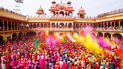 The rainbow of colors at Holi, the Festival of Colors in India, where joyous crowds gather to throw...