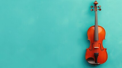 Violin on turquoise background with space for text
